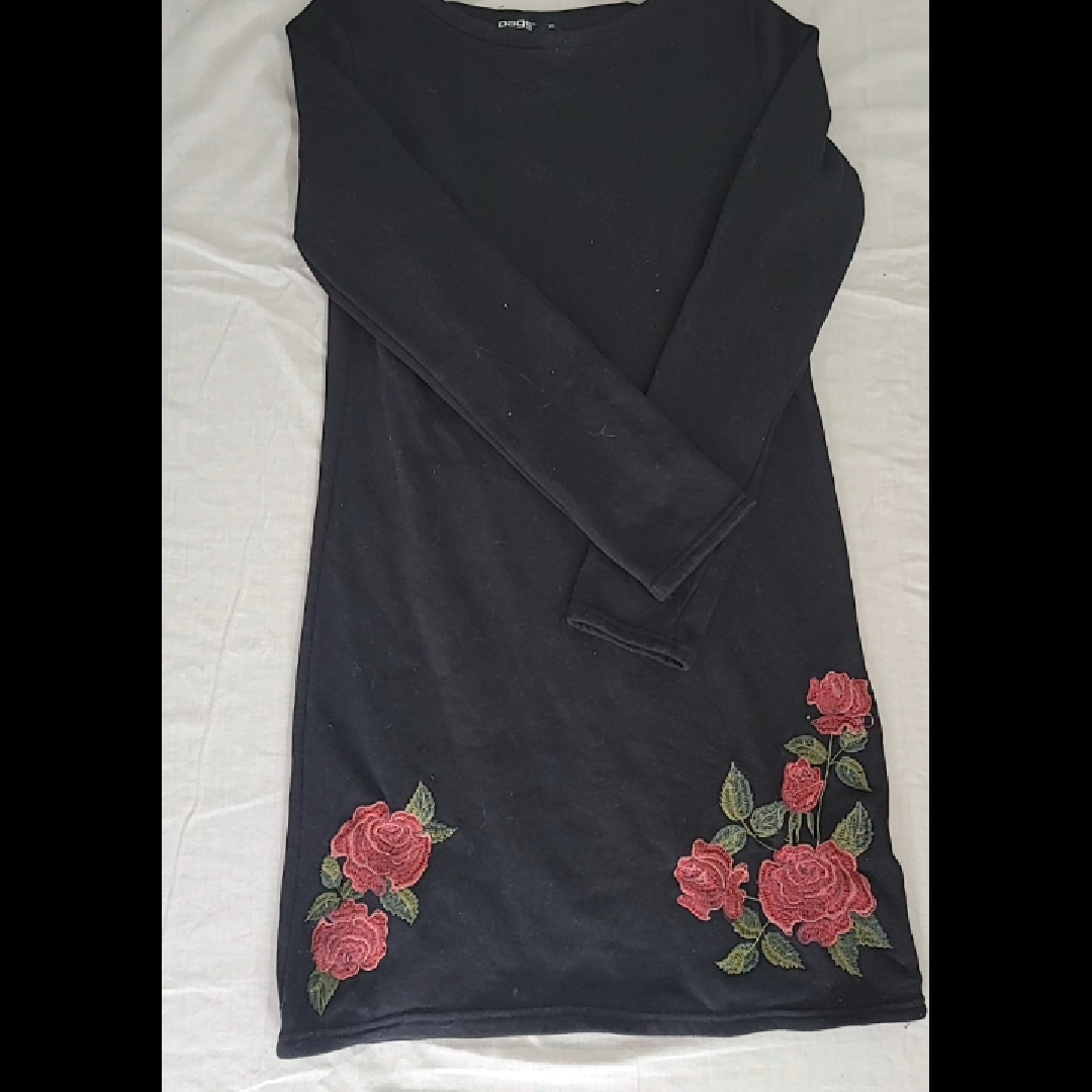 Page One Women's Black Dress with Embroidered Roses Size XS