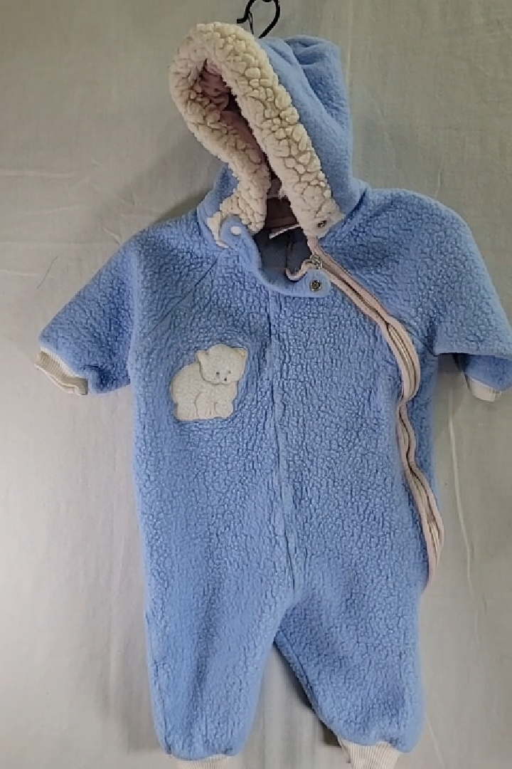 Vintage Mothercare Light Blue Fleece Overall with Bear Size 12 - 24 MO