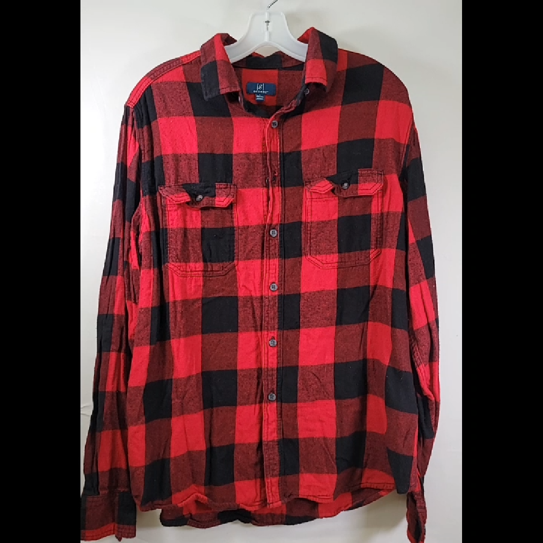 George Men's Red and Black Flannel Shirt Size L