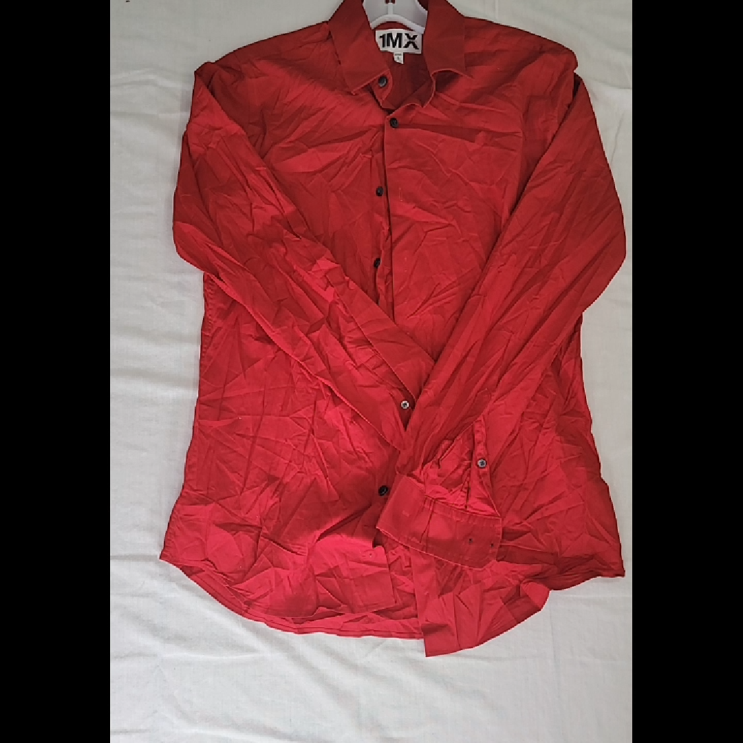 Express 1MX Slim Fit Red Dress Shirt