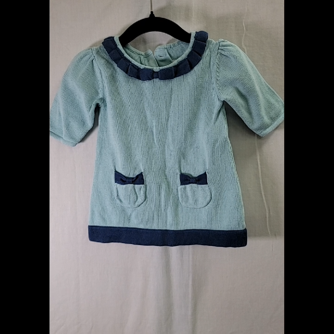 Janie And Jack Light Teal/Mint Green Knit Dress with Navy Blue Trim Size 0 - 3 MO