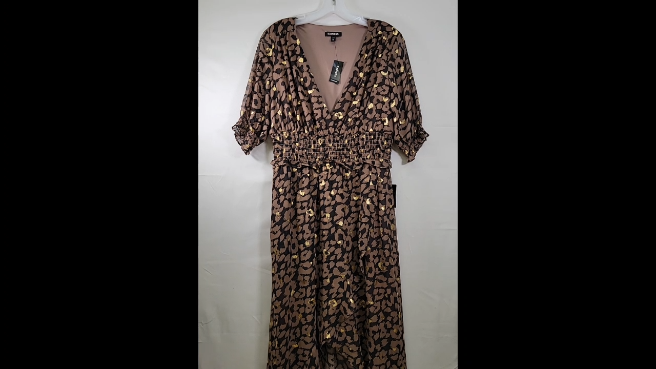 Express Metallic Leopard Smocked Waist Midi Dress Size M