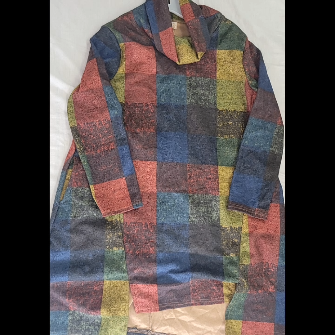 Stylish Multicolor Checked Long Sleeve Dress Size L