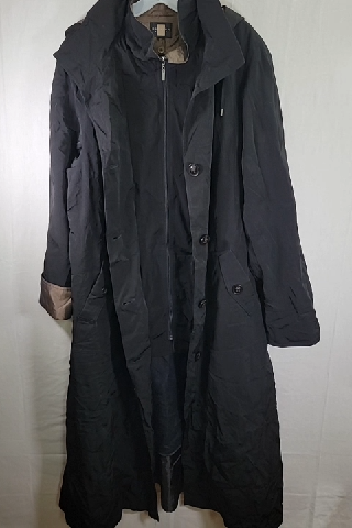 Gallery Woman Long Black Hooded Trench Coat Size L