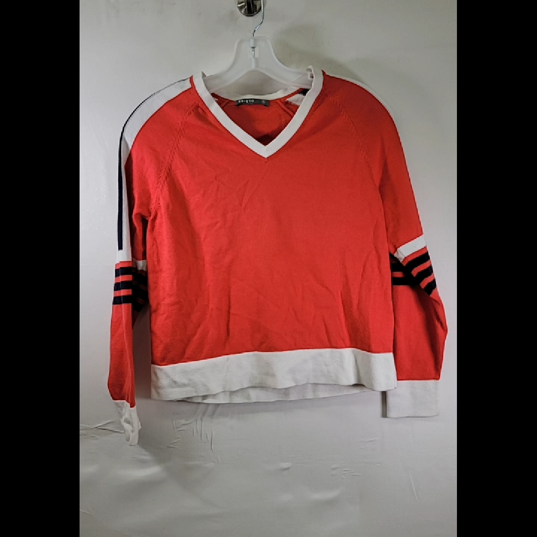 Trendy Red and White V-Neck Sweater