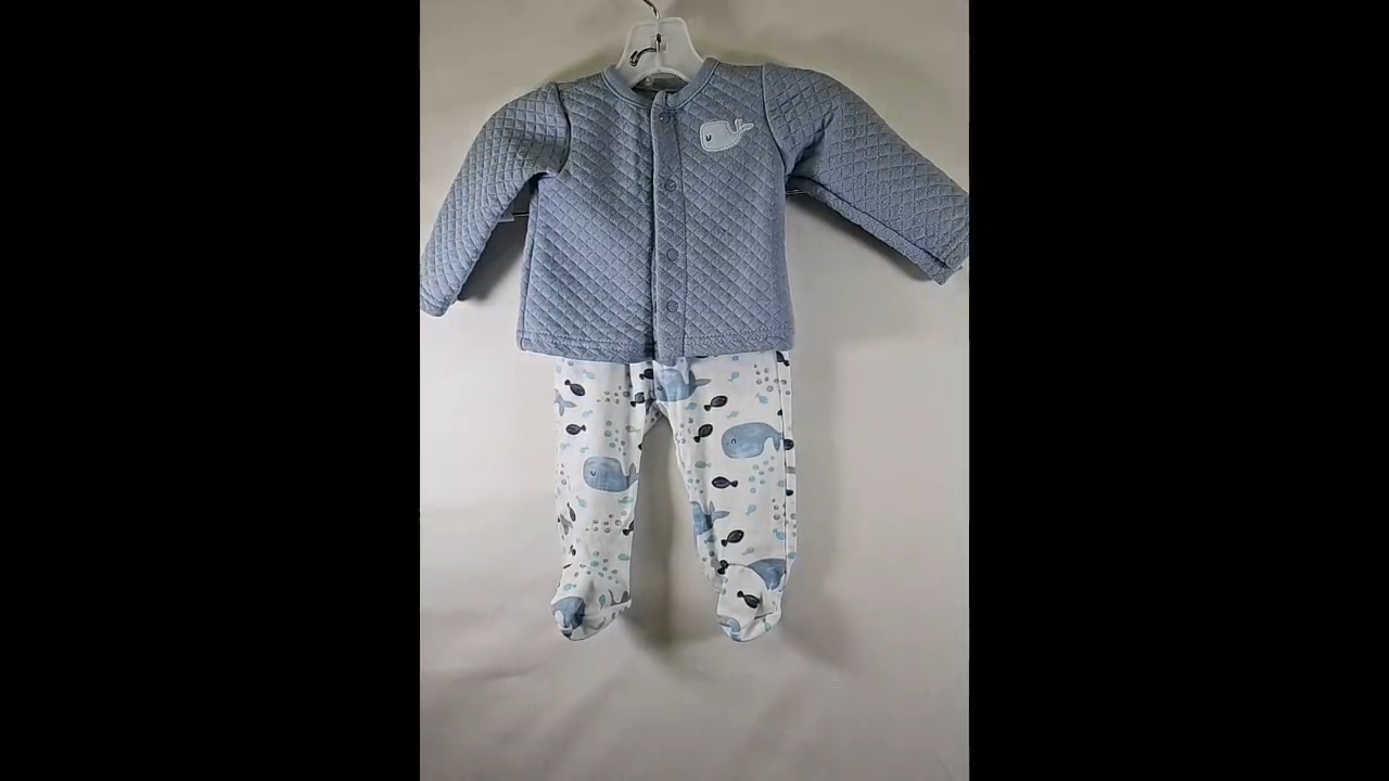 Le Top Bebe Whale Long Sleeve Quilted Top Pants Set 3-6 MO
