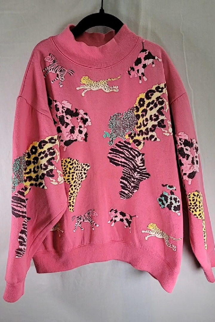 Vintage Pink Animal Print Sweatshirt Size L