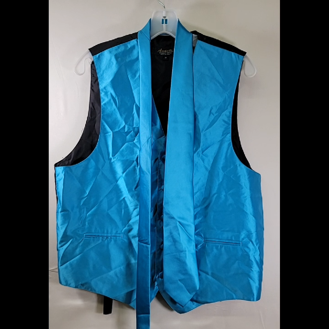 Amanti Satin Blue Vest With Matching Tie Size M