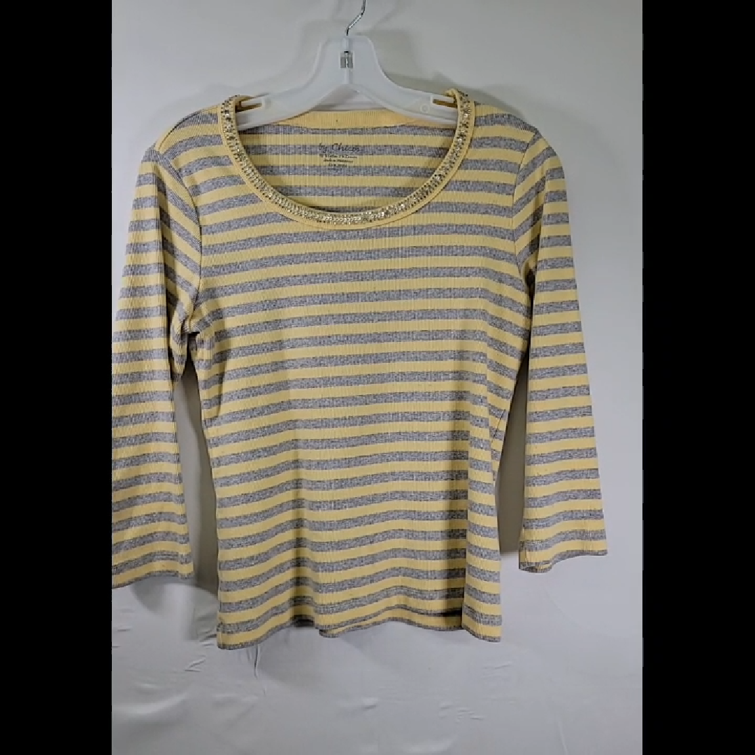 Chicos Yellow and Gray Striped Top Size S