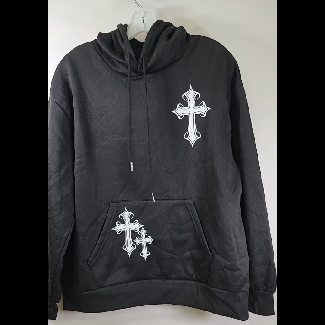 Stylish Black Cross Graphic Hoodie