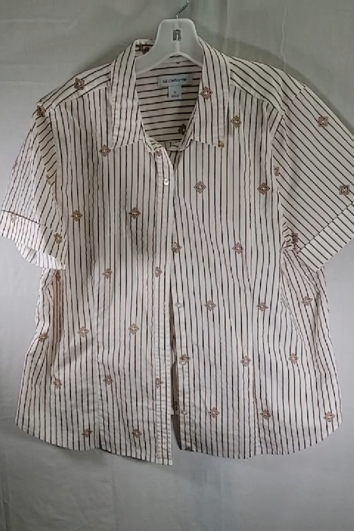 Liz Claiborne Women's Off-White Striped Button-Down Shirt Size XL