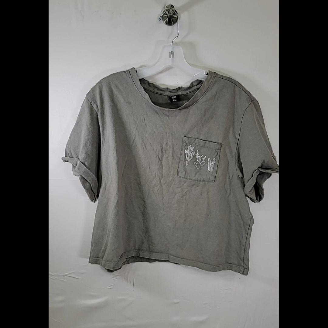 Vibera Gray XL Cotton T-Shirt with Pocket Design