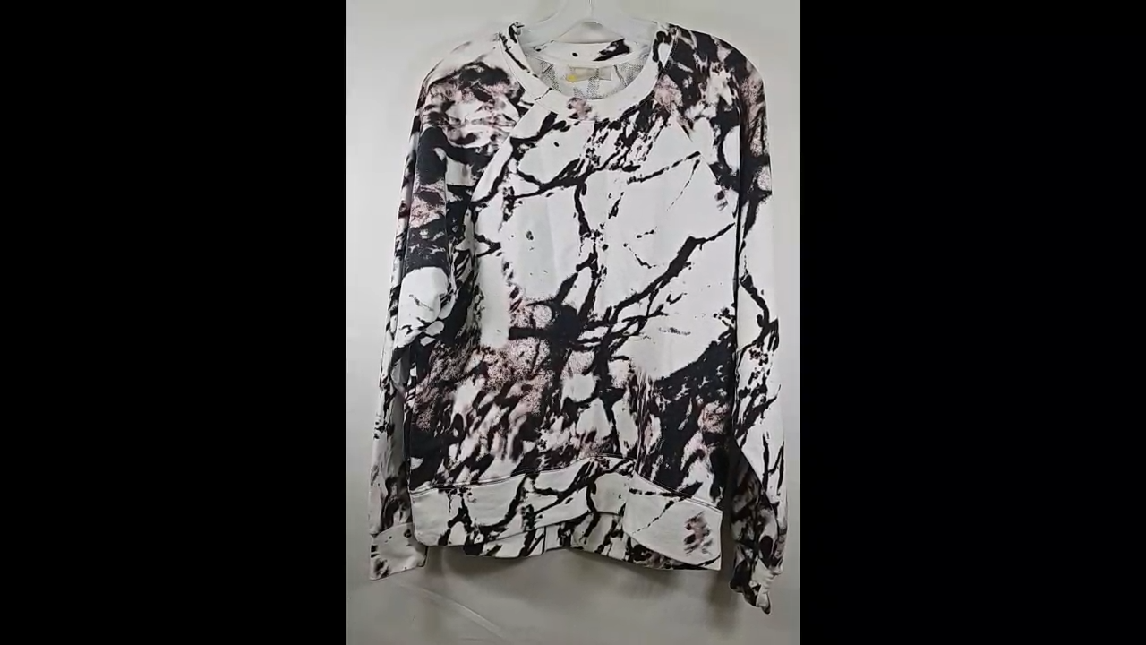 Zella French Terry Crewneck Sweatshirt Black Blurred Ink Print Size M