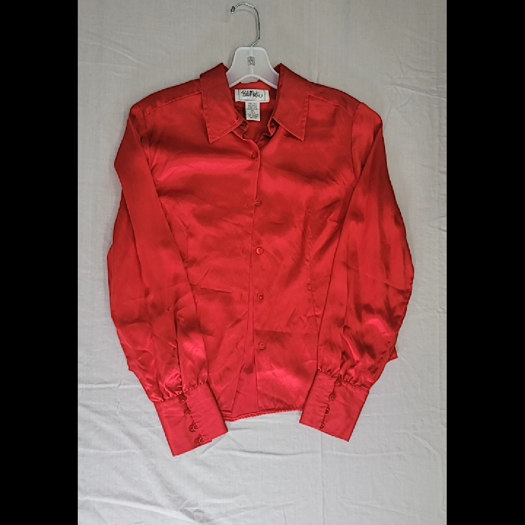 Elegant Red Silk Button-Up Shirt by Bob Mackie Size 6