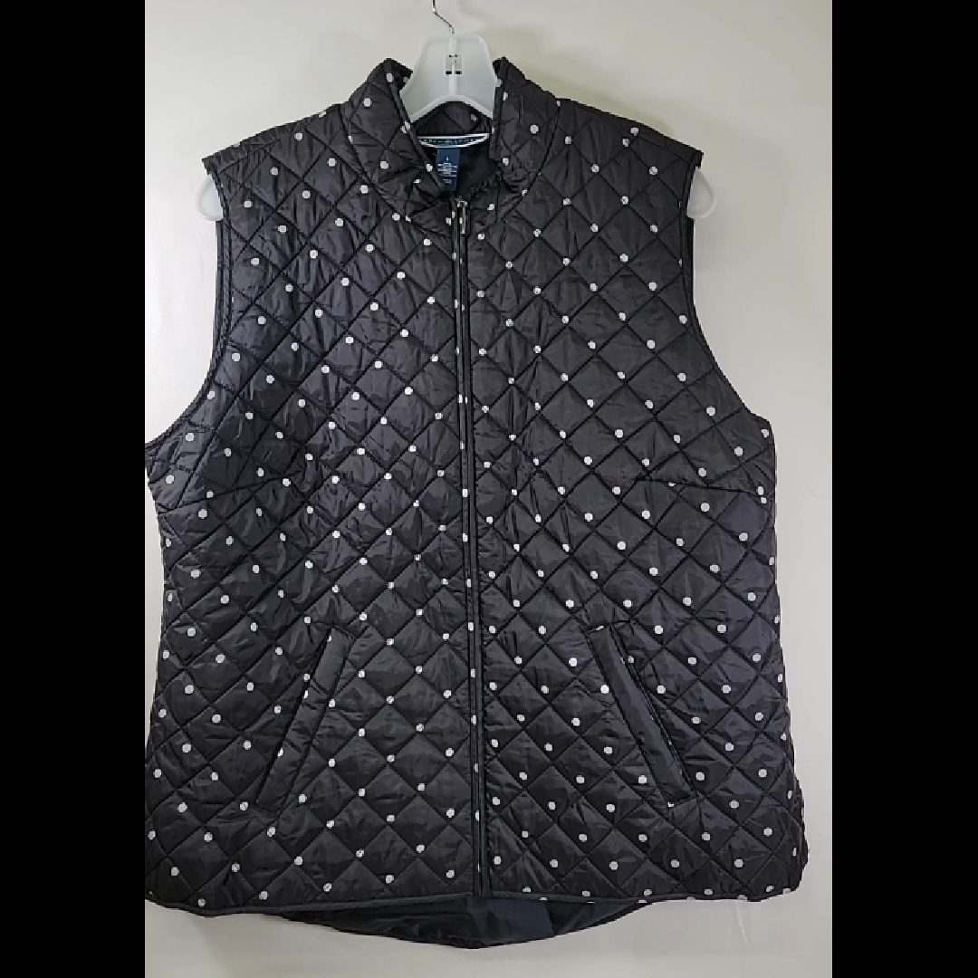 Stylish Quilted Black Vest with Polka Dots