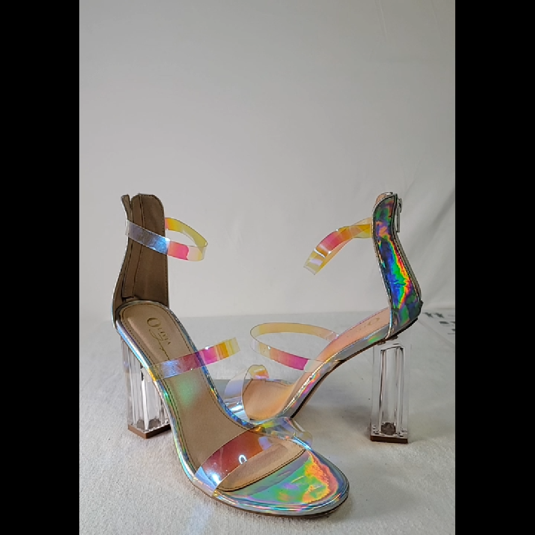 Chic Iridescent Heeled Sandals Size 9