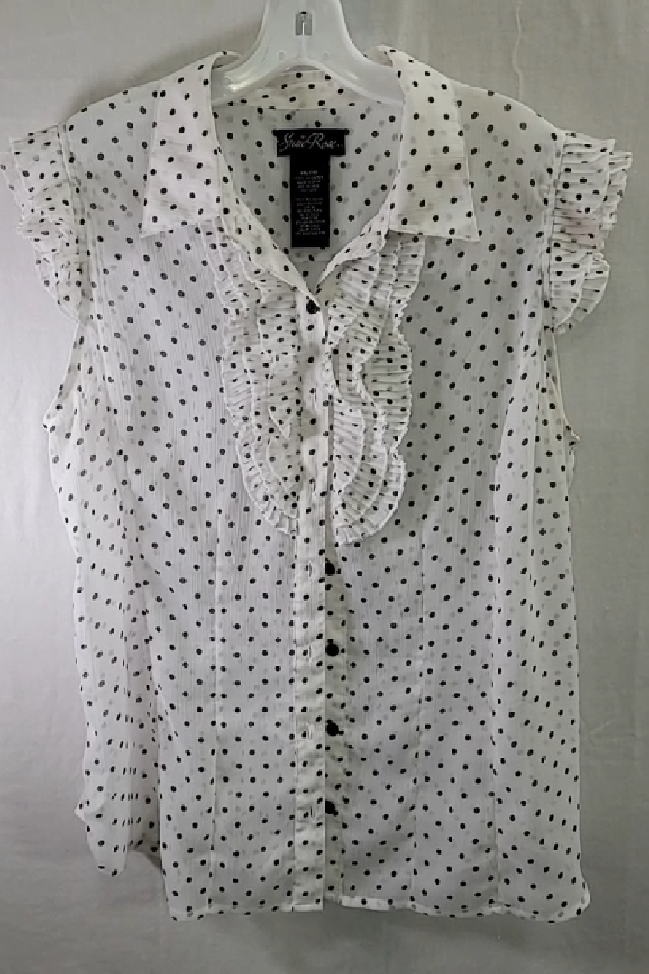 Susie Rose Women's White and Black Polka Dot Button-Down Top Size XXL