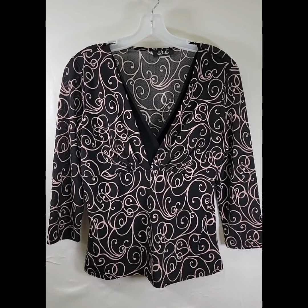 Elegant Black and White Swirl Blouse Size PS