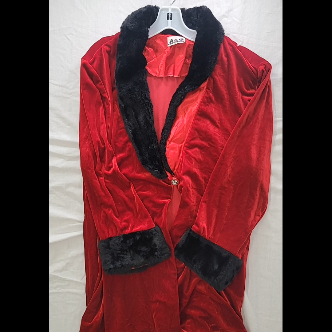 Luxurious Red Velvet Robe with Black Faux Fur Trim