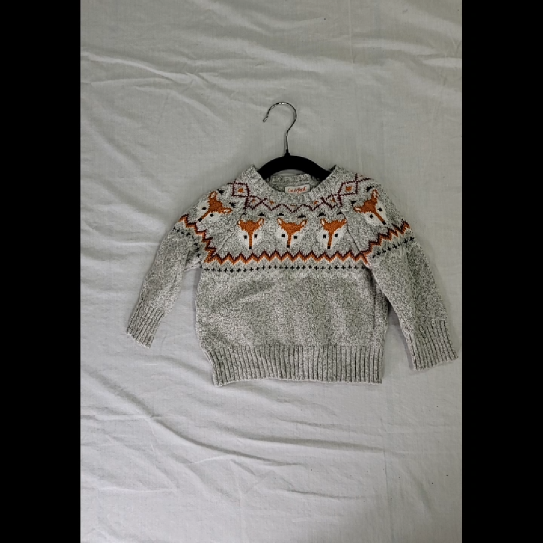 Adorable Fox Patterned Gray Sweater for Kids