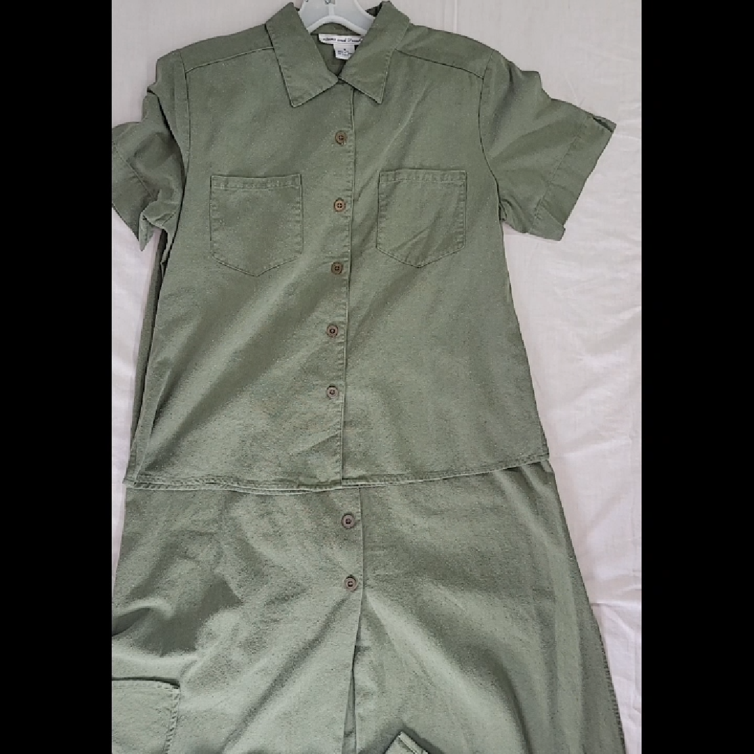 Vintage Anna and Frank Olive Green Silk Skirt & Blouse Set Size S