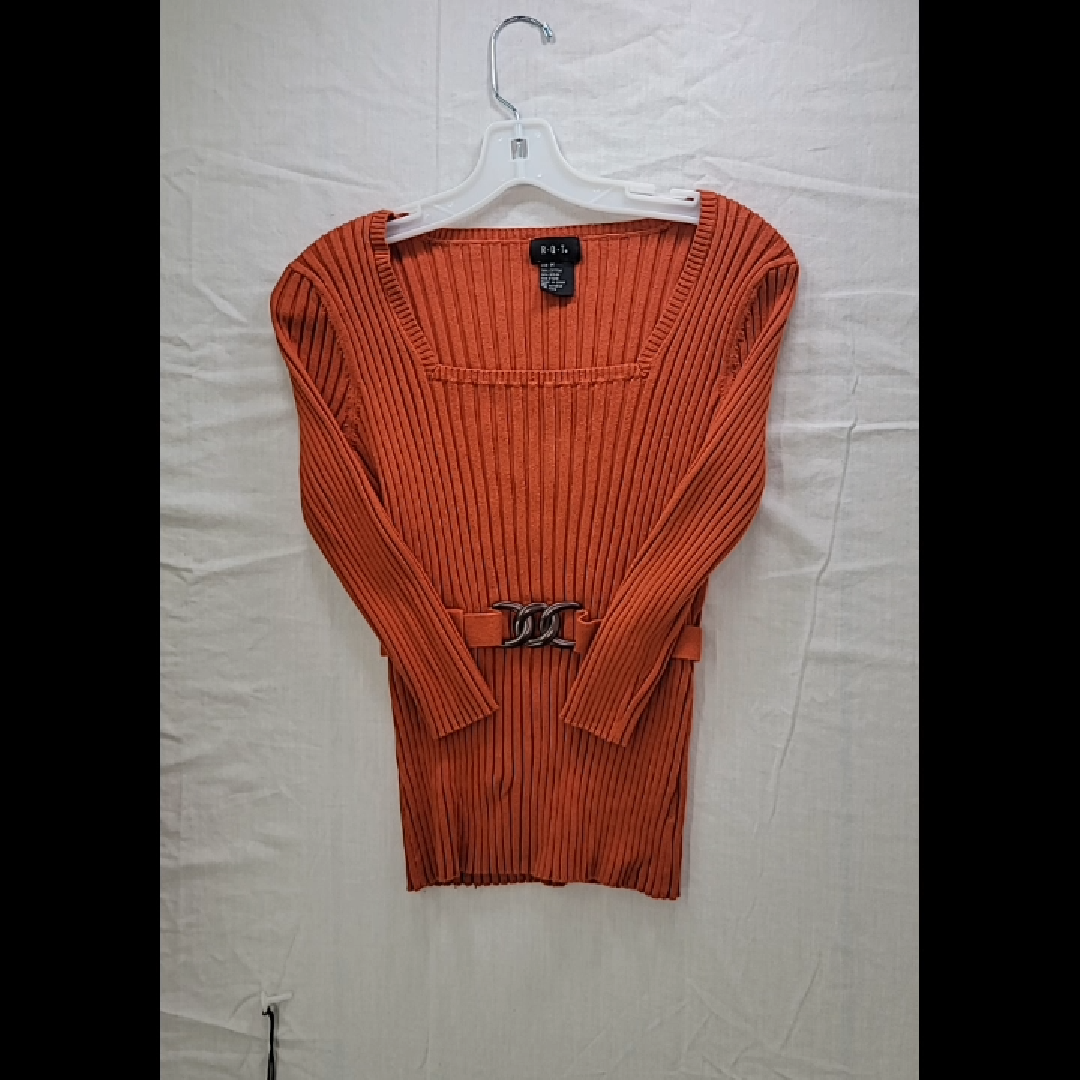 Chic Orange Ribbed Sweater with Belt Size M