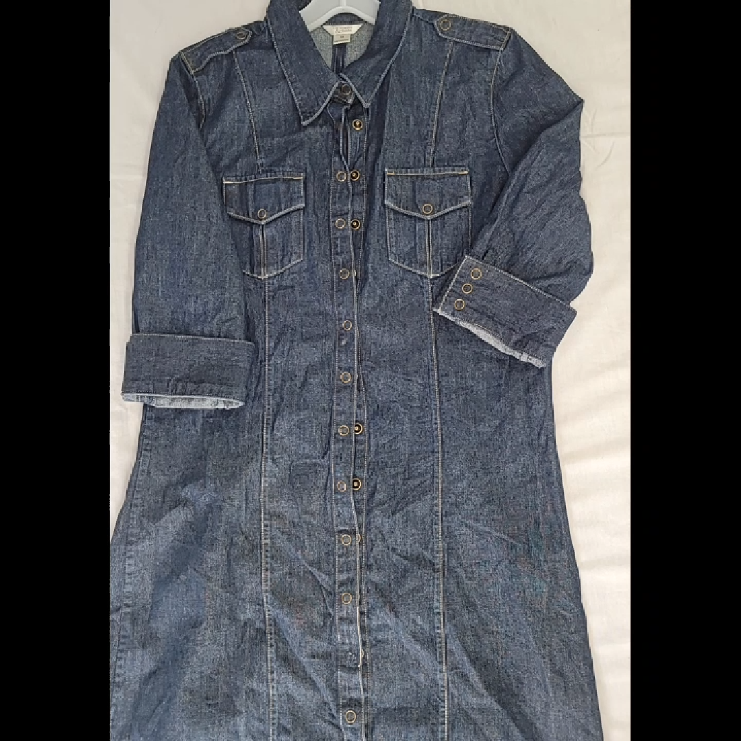 Christopher & Banks Denim Button-Down Dress Size M