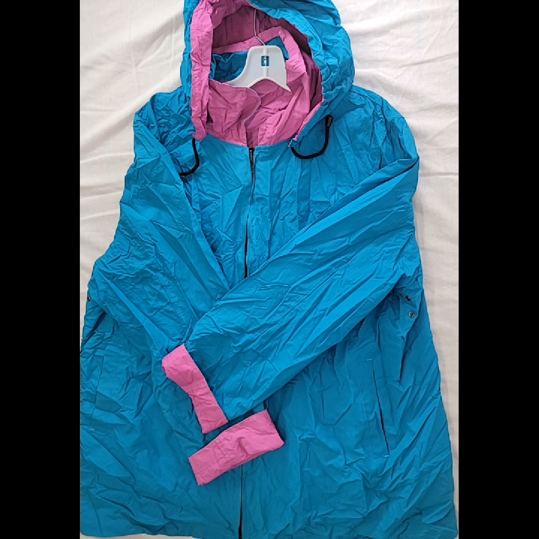 Vibrant Blue and Pink Hooded Jacket - Handmade Size XL