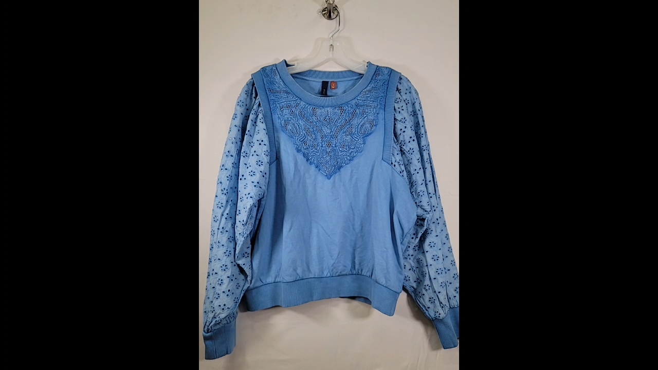 Anthropologie Maeve Layered Mixed Media Puff Sleeve Tunic Sweatshirt Size M