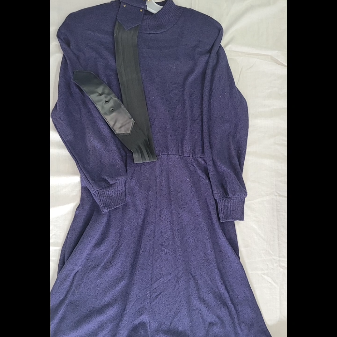 Vintage HEARTS Women's Dark Purple Knit Dress With Belt Size S