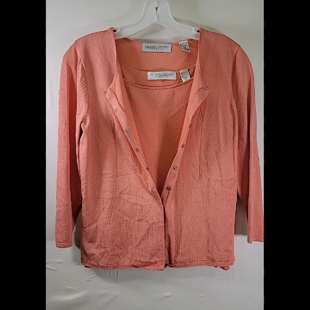 Valerie Stevens Coral Stretch Cardigan With Matching Tank Top Size S