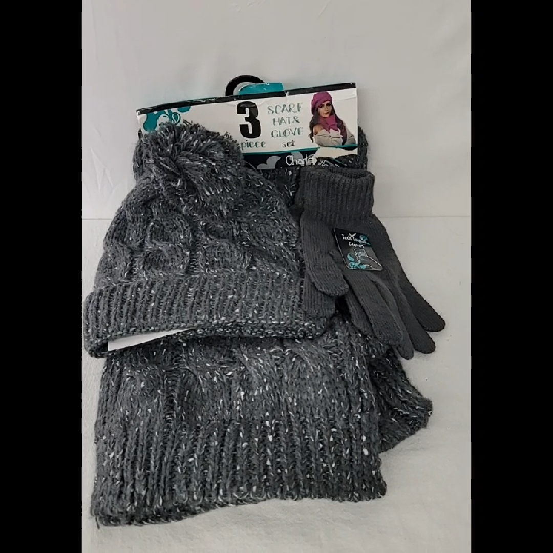 Charcoal 3-Piece Winter Accessories Set - Hat, Scarf, and Gloves