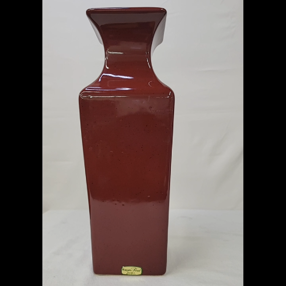 Haeger Pottery Dark Mauve Hand Painted Sq 12" Vase 1990 VTG 4438 ORIGINAL