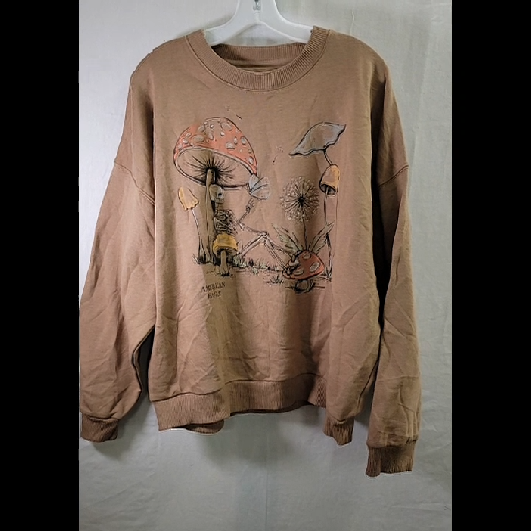 American Eagle Mushroom Print Sweatshirt - Dusty Rose Size XL