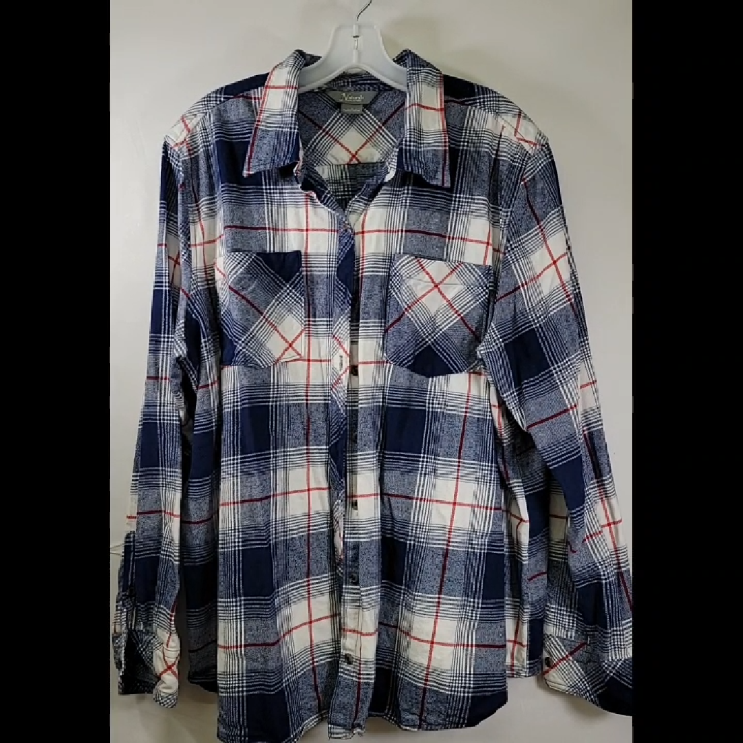 Women's Flannel Check Shirt in Navy Blue Size 1X
