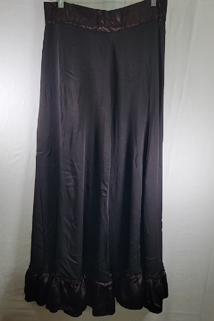 Elegant Black Midi Skirt with Burgundy Trim Handmade - Size M