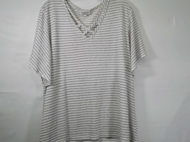 Ivory Striped Caged Crisscross Top Size 3X