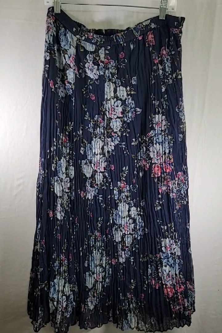 Chadwicks Navy Blue Chiffon Crinkle Lined Maxi Skirt Size L
