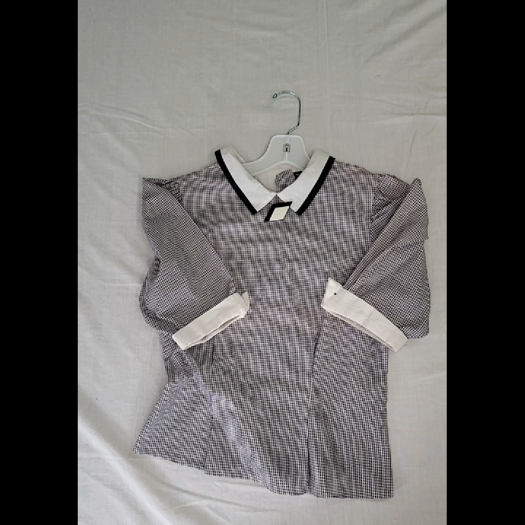 EDNJ Black and White Checkered Shirt with Contrast Collar