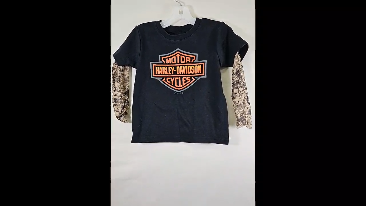 Harley Bar & Shield Mesh Tattoo Long Sleeve Tee Size 3T