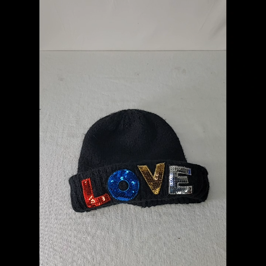 Stylish Black Beanie with Sequin 'LOVE' Design