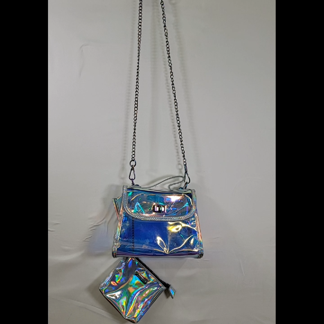 Iridescent Blue Crossbody Handbag with Matching Coin Purse