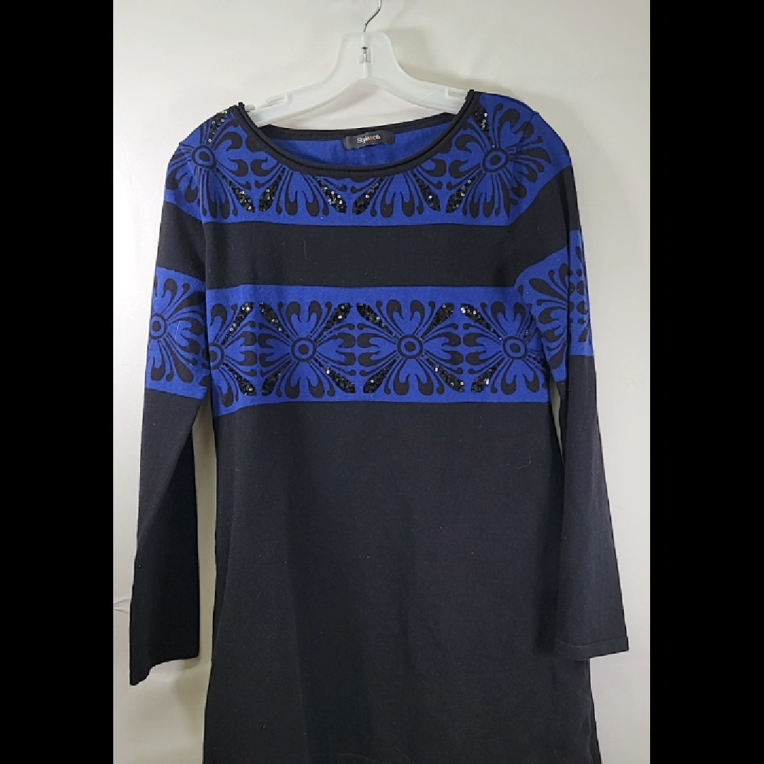 Stylish Black and Blue Long Sleeve Dress