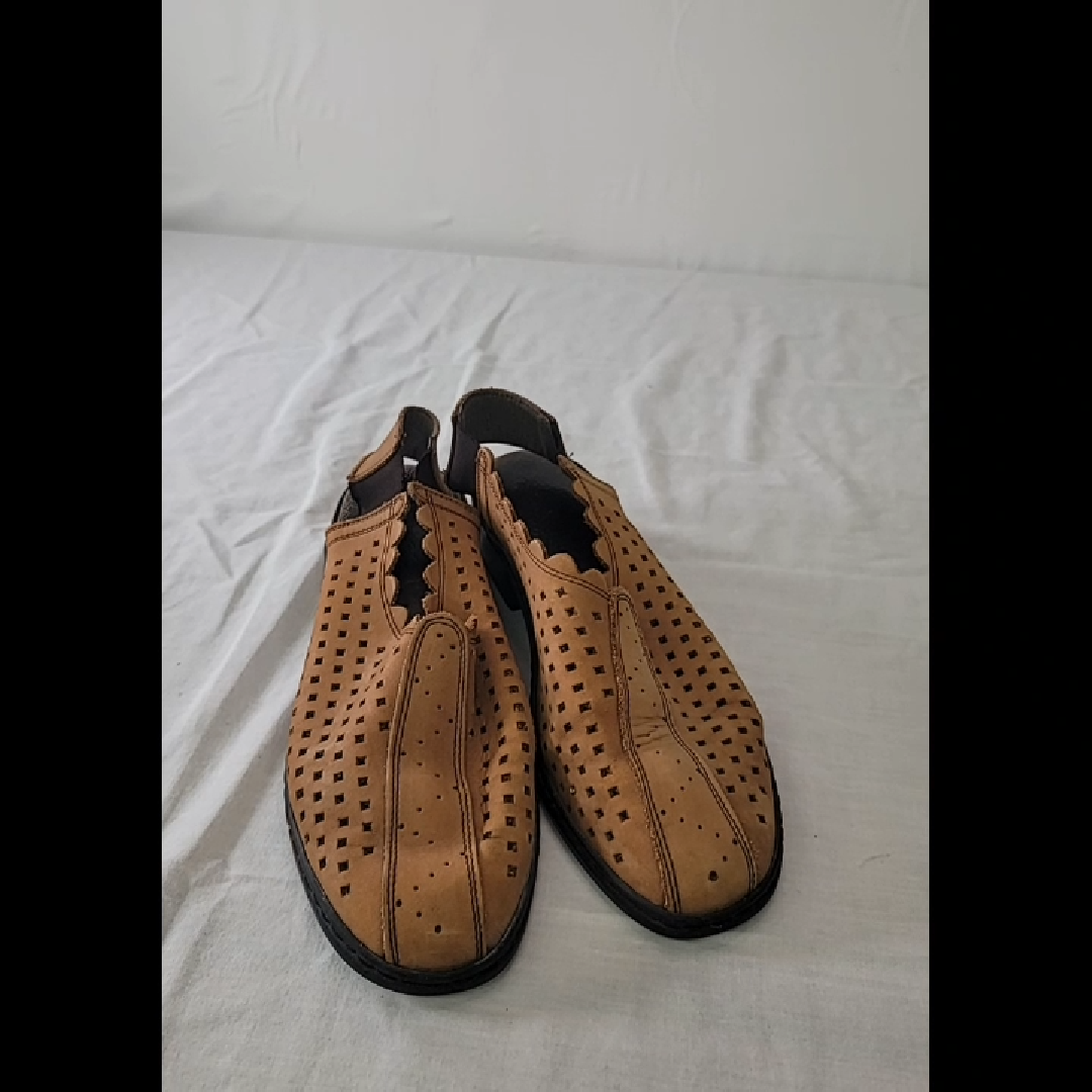 Stylish Tan Perforated Leather Slip-On Shoes