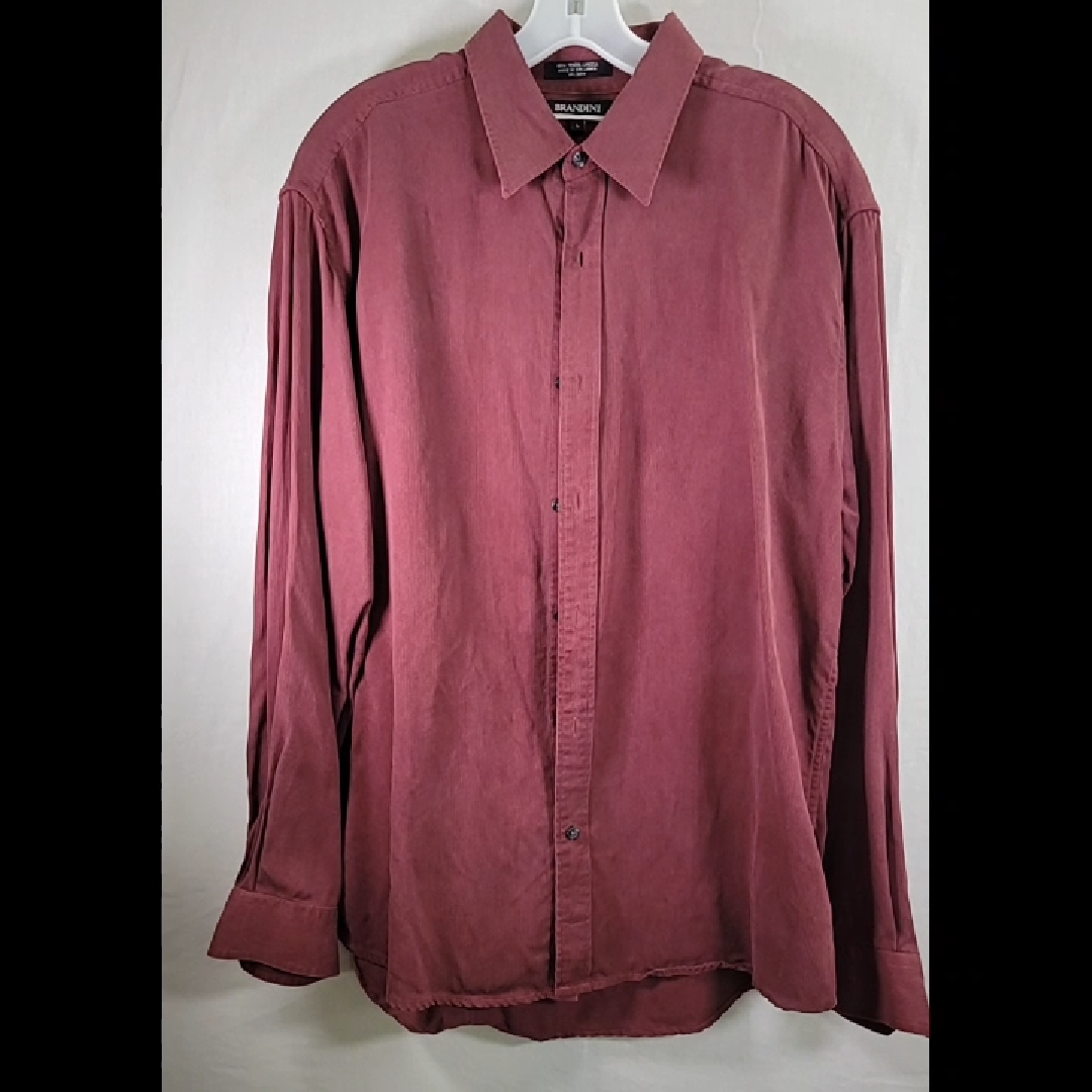 Vintage Brandini Men's Tencel Burgundy Button-Down Shirt Size L