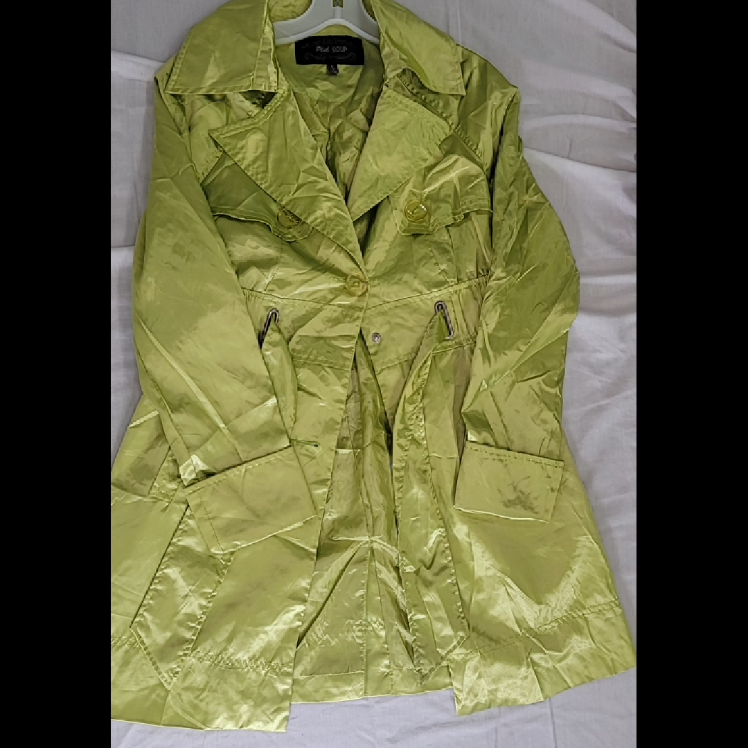 Trendy Lime Green Satin Jacket by Pink Soup - Size S