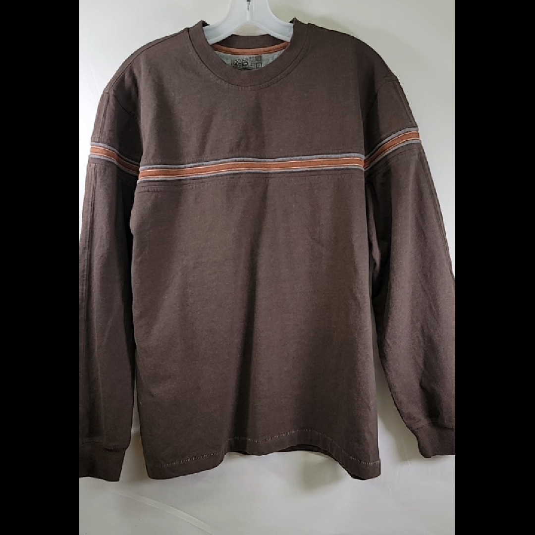 Casual Brown Long Sleeve Shirt with Striped Detail