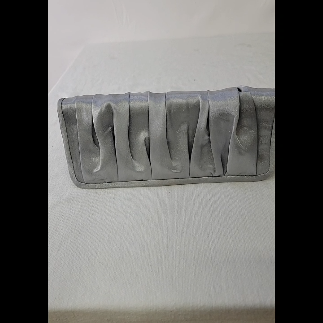 Elegant Silver Satin Clutch Bag