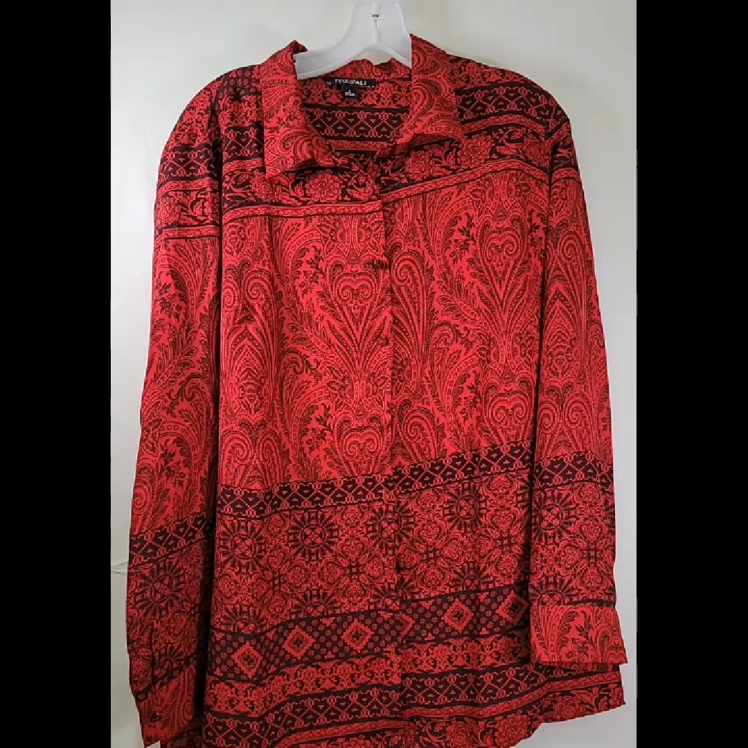 Stylish Red and Black Paisley Shirt Size L