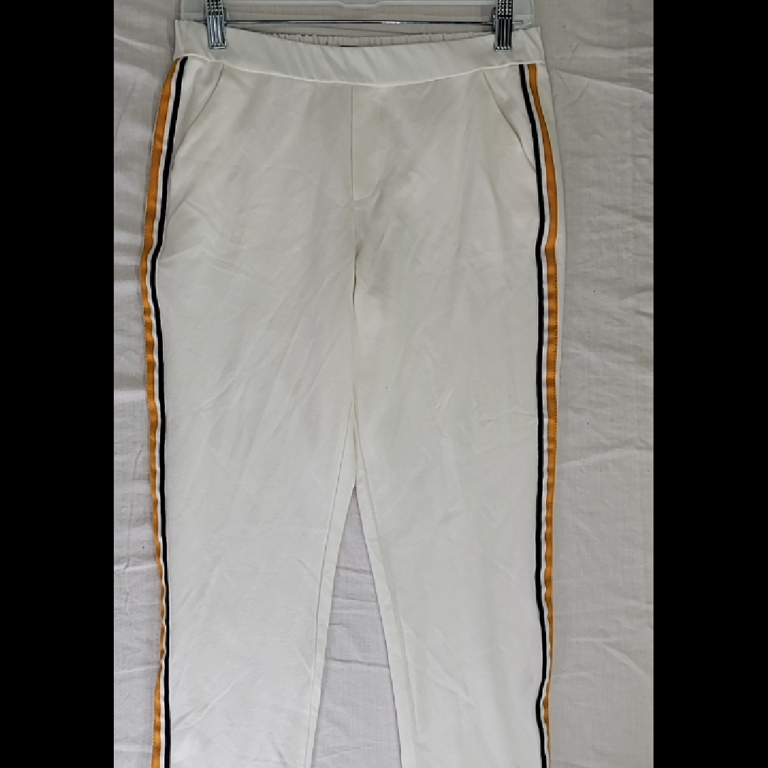 Zara TRF Collection Light Beige Pants with Striped Detail Size M